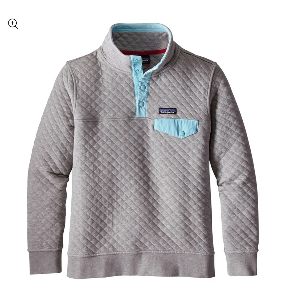 Patagonia women’s Gray and Light Blue Quilted Sweatshirt